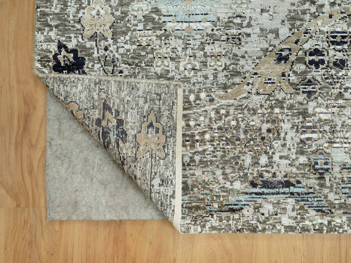 9'1" x 12'2" New Hand Knotted Grey Wool & Silk Rectangle Oriental Rug - MOA10290698