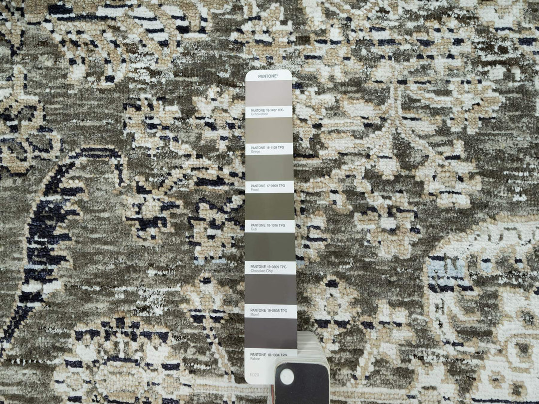 9'1" x 12'2" New Hand Knotted Grey Wool & Silk Rectangle Oriental Rug - MOA10290698