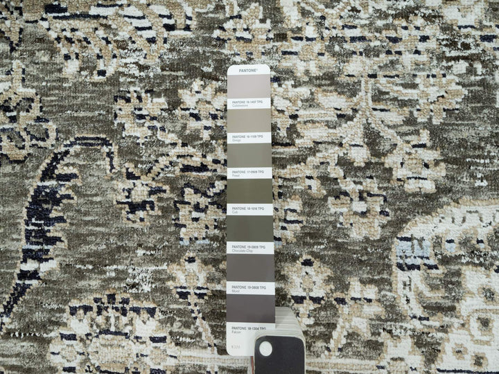 9'1" x 12'2" New Hand Knotted Grey Wool & Silk Rectangle Oriental Rug - MOA10290698