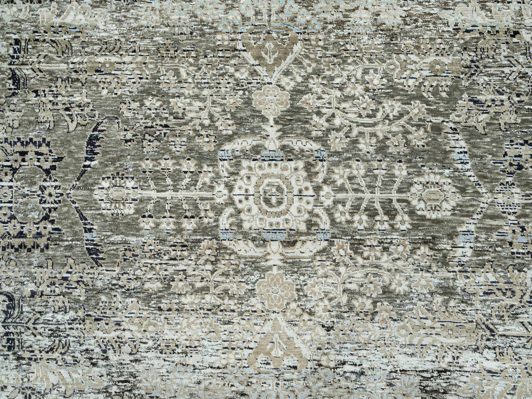 9'1" x 12'2" New Hand Knotted Grey Wool & Silk Rectangle Oriental Rug - MOA10290698