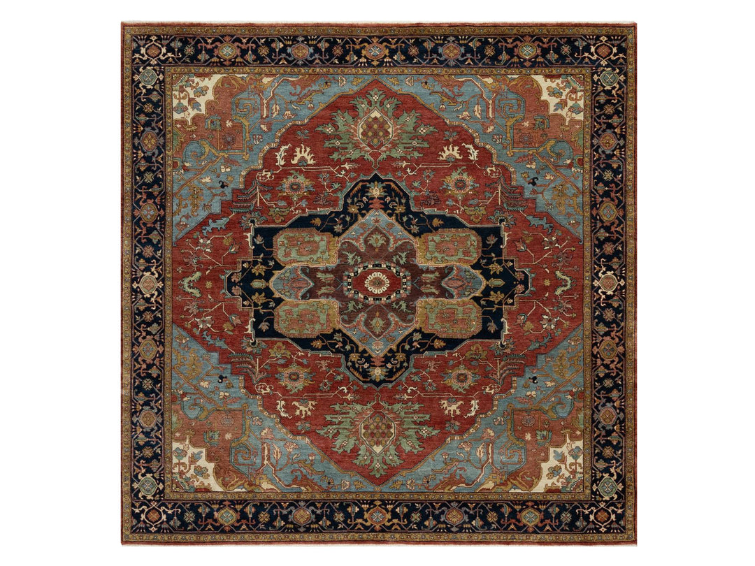 8'1" x 8'1" New Hand Knotted Red Wool Square Oriental Rug - MOA10290731