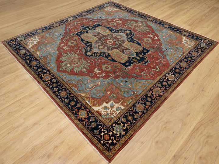 8'1" x 8'1" New Hand Knotted Red Wool Square Oriental Rug - MOA10290731