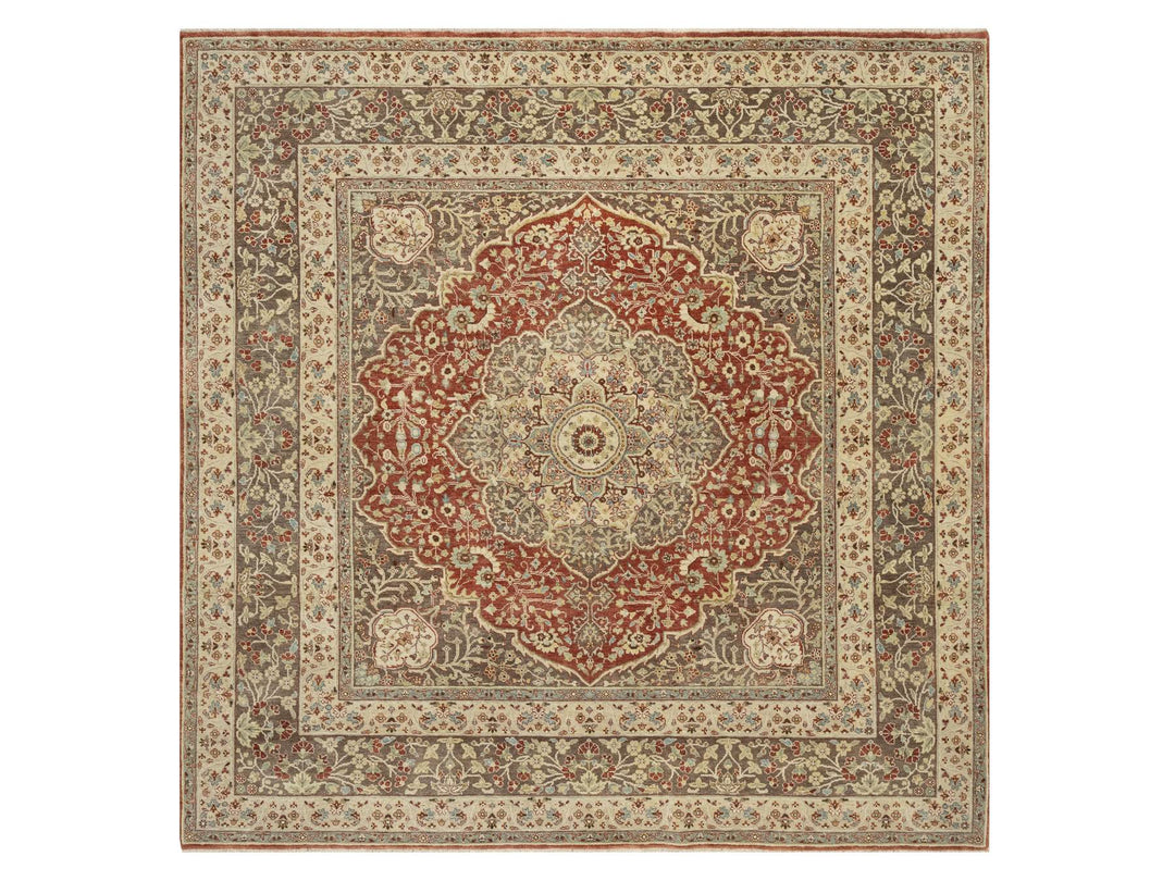 8'0" x 8'2" New Hand Knotted Red Wool Square Oriental Rug - MOA10290736