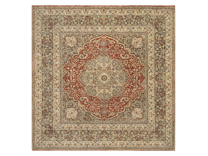 8'0" x 8'2" New Hand Knotted Red Wool Square Oriental Rug - MOA10290736