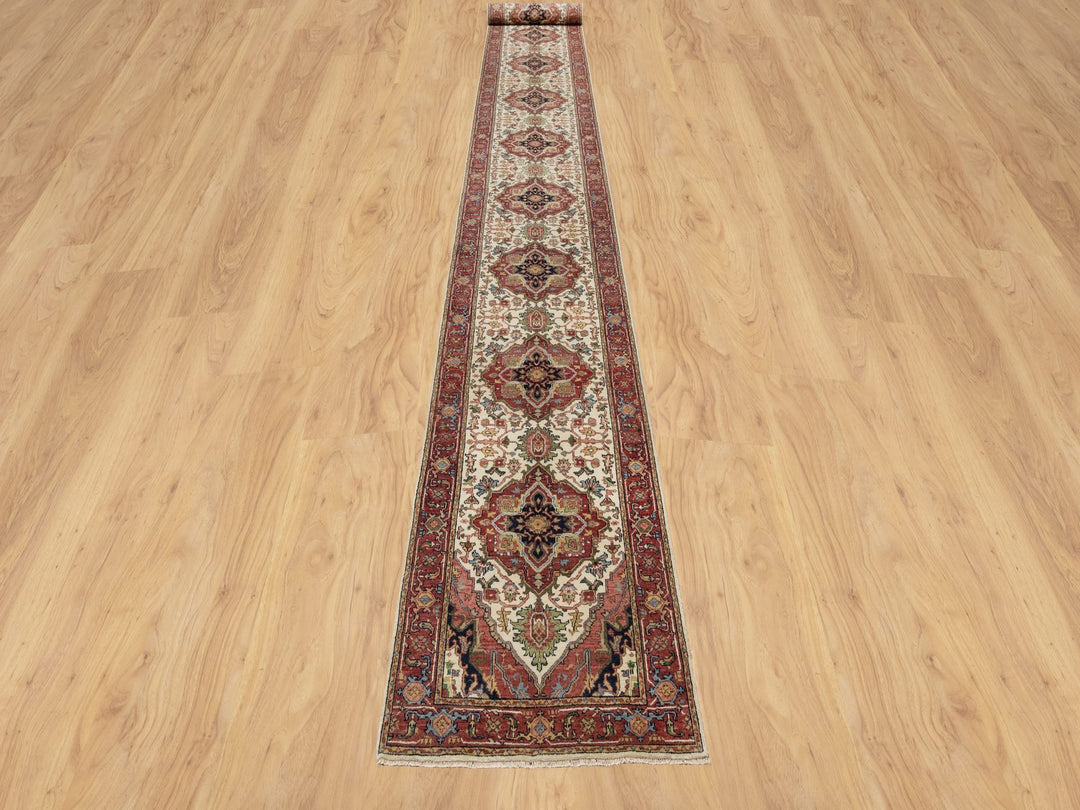 2'5" x 25'6" New Hand Knotted Ivory Wool Runner Oriental Rug - MOA10290750