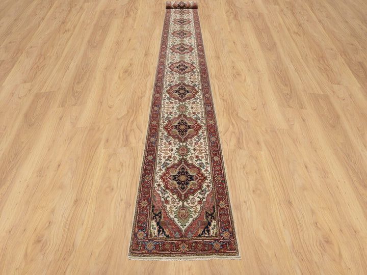 2'7" x 25'5" New Hand Knotted Ivory Wool Runner Oriental Rug - MOA10290751