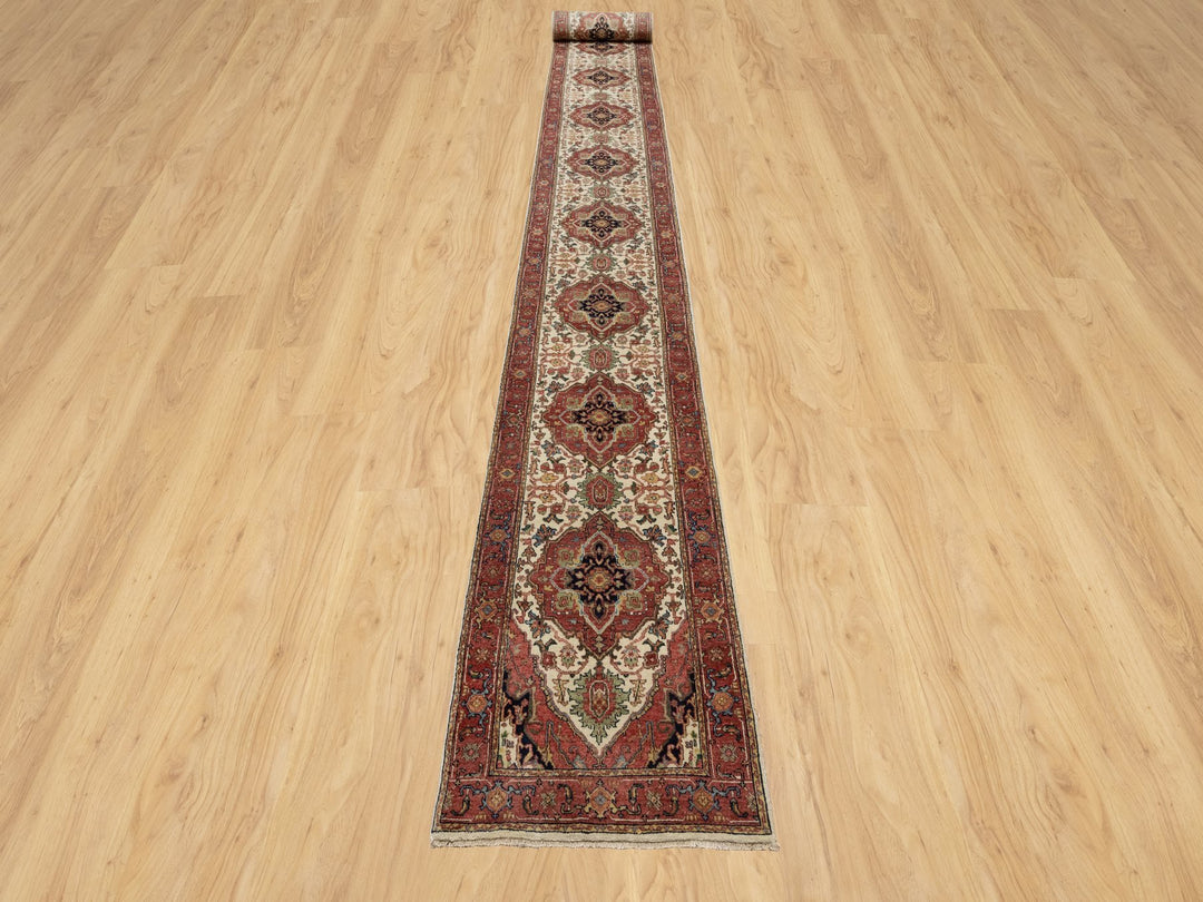 2'7" x 21'10" New Hand Knotted Ivory Wool Runner Oriental Rug - MOA10290752