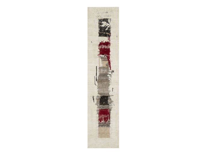 2'6" x 11'7" New Hand Knotted Ivory Wool Runner Oriental Rug - MOA10290760