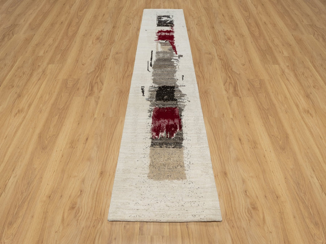 2'6" x 11'7" New Hand Knotted Ivory Wool Runner Oriental Rug - MOA10290760