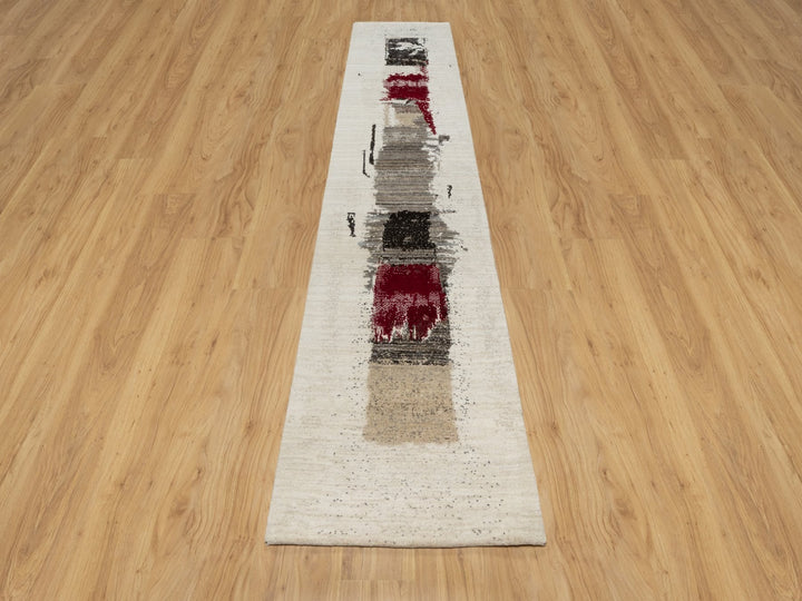 2'6" x 11'7" New Hand Knotted Ivory Wool Runner Oriental Rug - MOA10290760