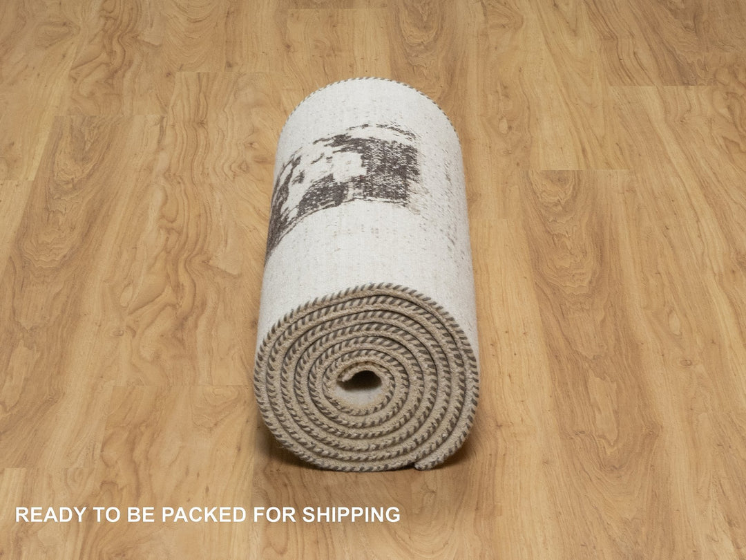 2'6" x 11'7" New Hand Knotted Ivory Wool Runner Oriental Rug - MOA10290760