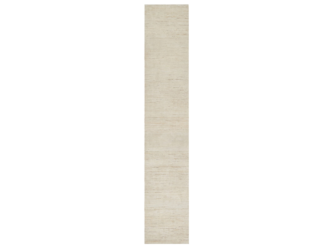 2'6" x 13'9" New Hand Knotted Ivory Wool Runner Oriental Rug - MOA10290762