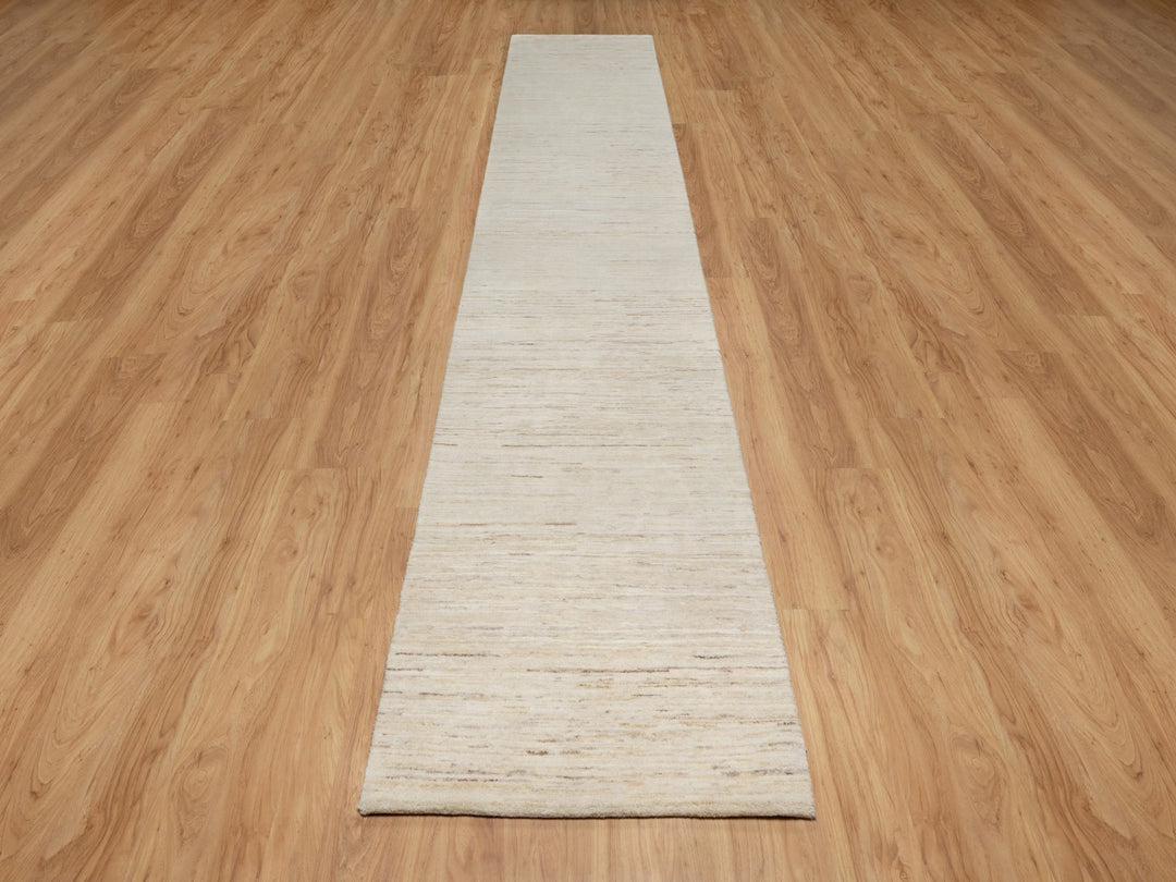 2'6" x 13'9" New Hand Knotted Ivory Wool Runner Oriental Rug - MOA10290762