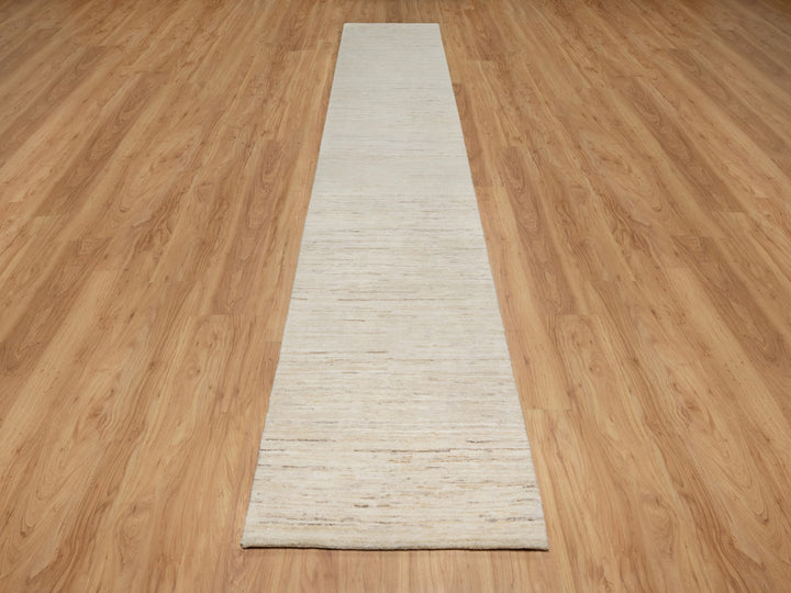 2'6" x 13'9" New Hand Knotted Ivory Wool Runner Oriental Rug - MOA10290762