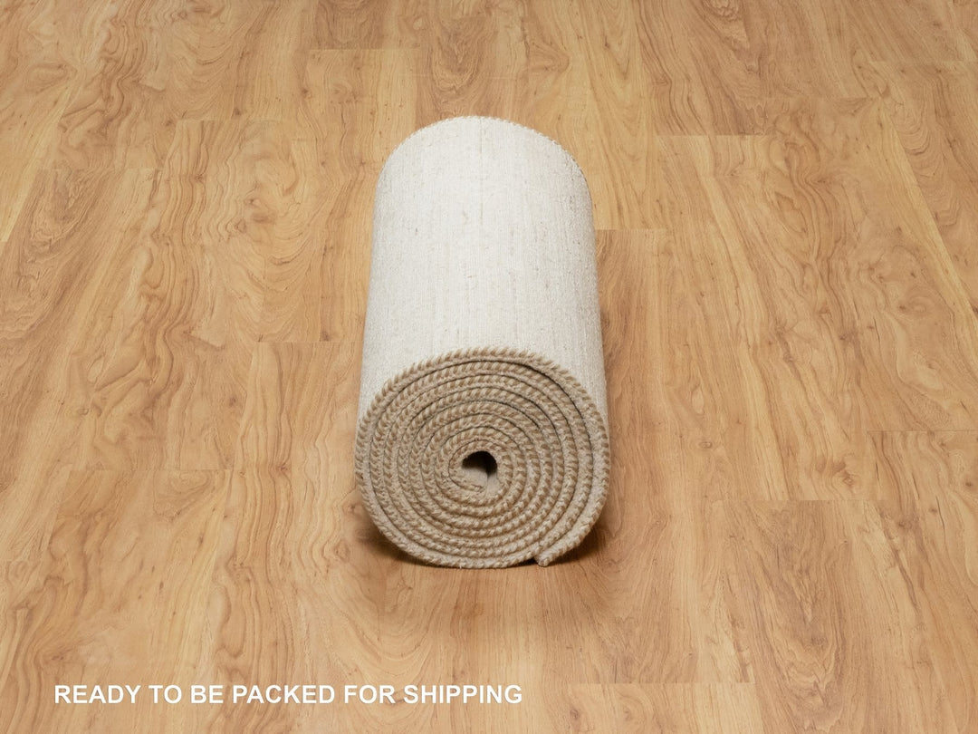 2'6" x 13'9" New Hand Knotted Ivory Wool Runner Oriental Rug - MOA10290762