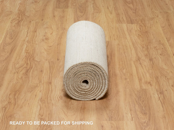 2'6" x 13'9" New Hand Knotted Ivory Wool Runner Oriental Rug - MOA10290762