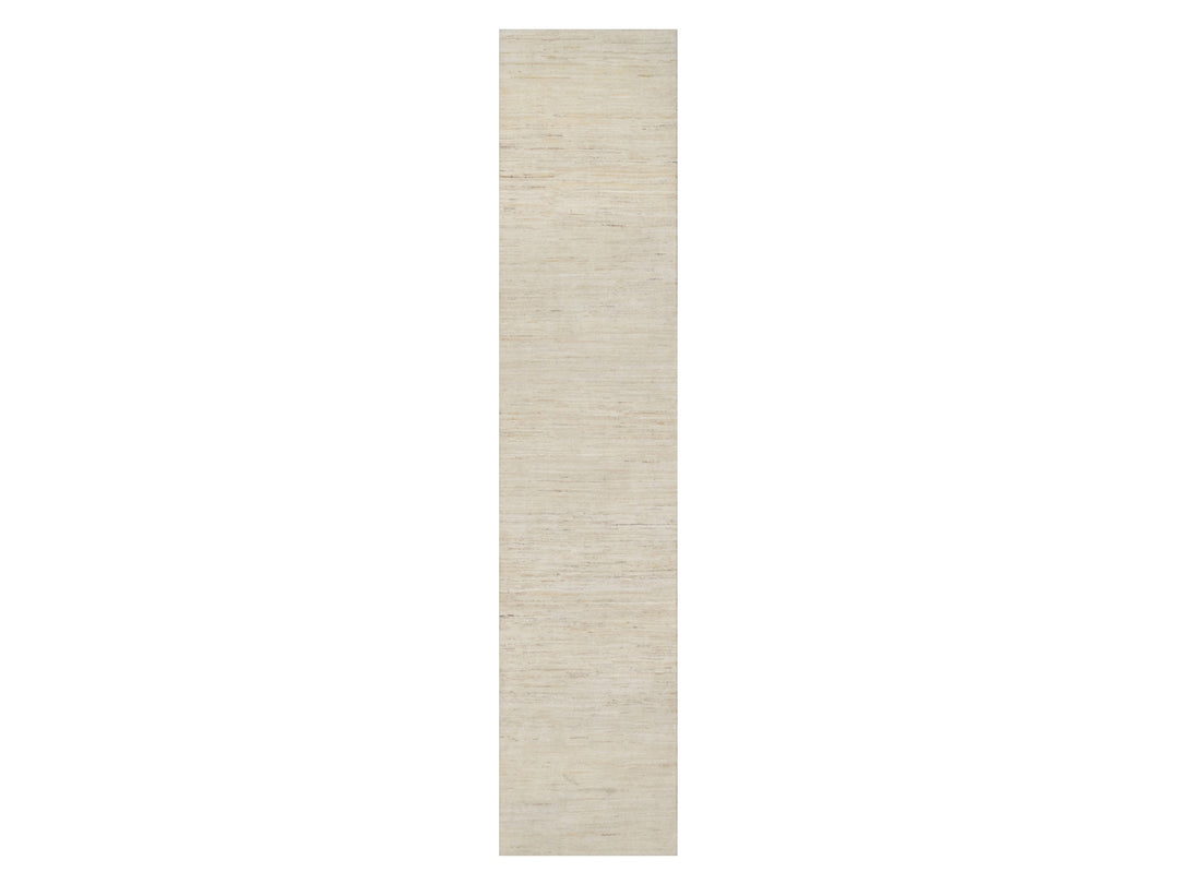 2'6" x 11'10" New Hand Knotted Ivory Wool Runner Oriental Rug - MOA10290764