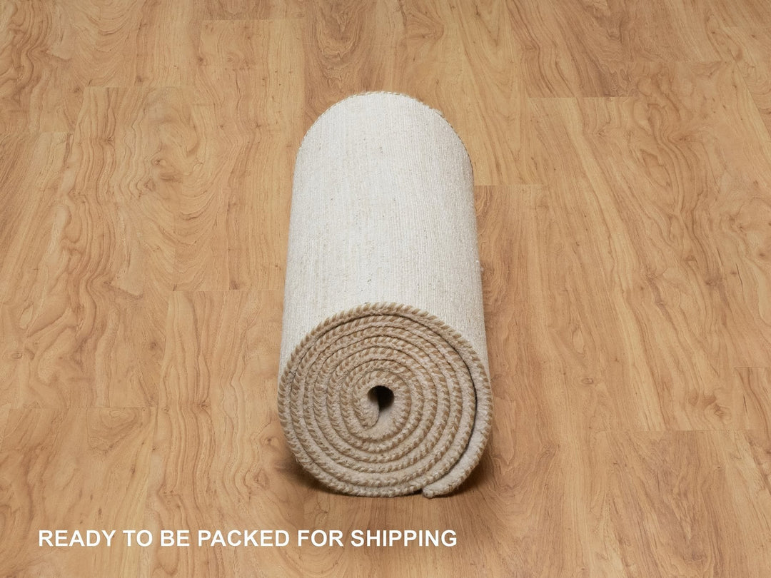 2'6" x 11'10" New Hand Knotted Ivory Wool Runner Oriental Rug - MOA10290764