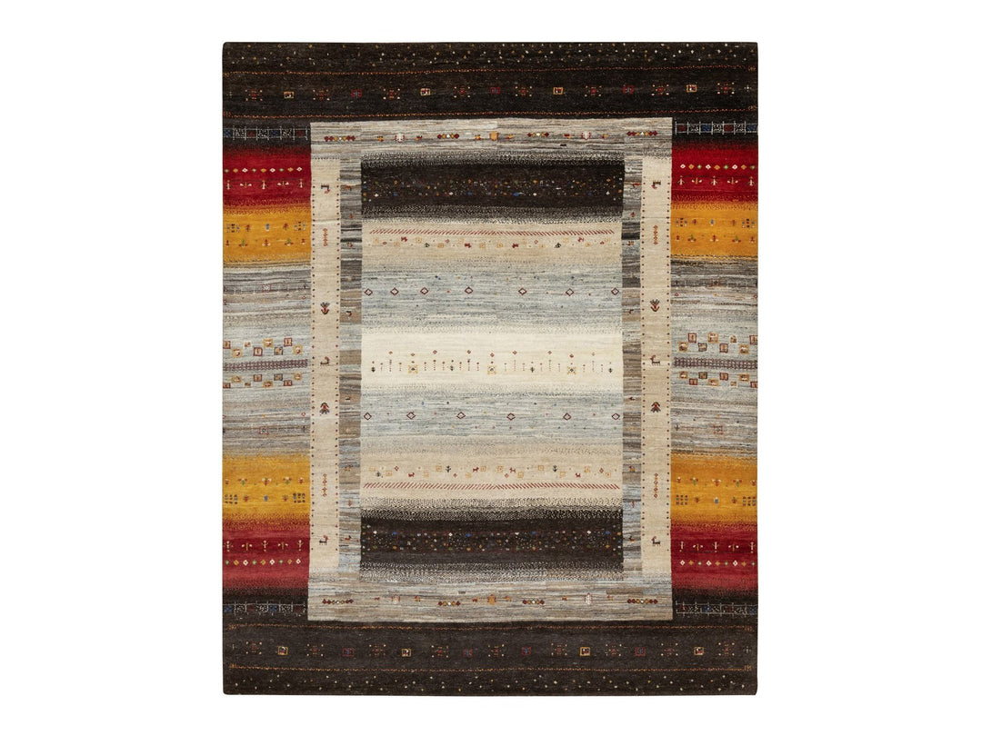 8'0" x 9'9" New Hand Knotted Brown Wool Rectangle Oriental Rug - MOA10290766