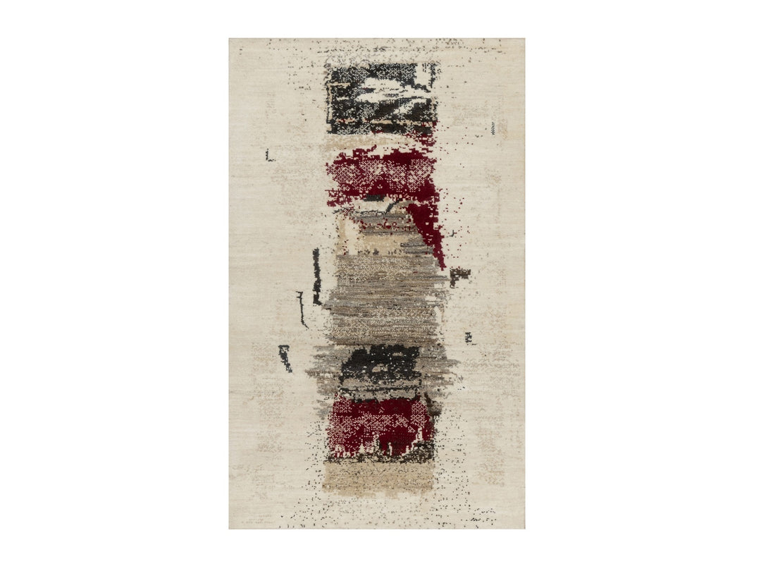3'0" x 5'2" New Hand Knotted Ivory Wool Rectangle Oriental Rug - MOA10290769