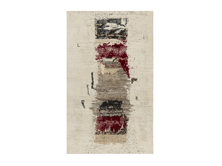 3'0" x 5'2" New Hand Knotted Ivory Wool Rectangle Oriental Rug - MOA10290769