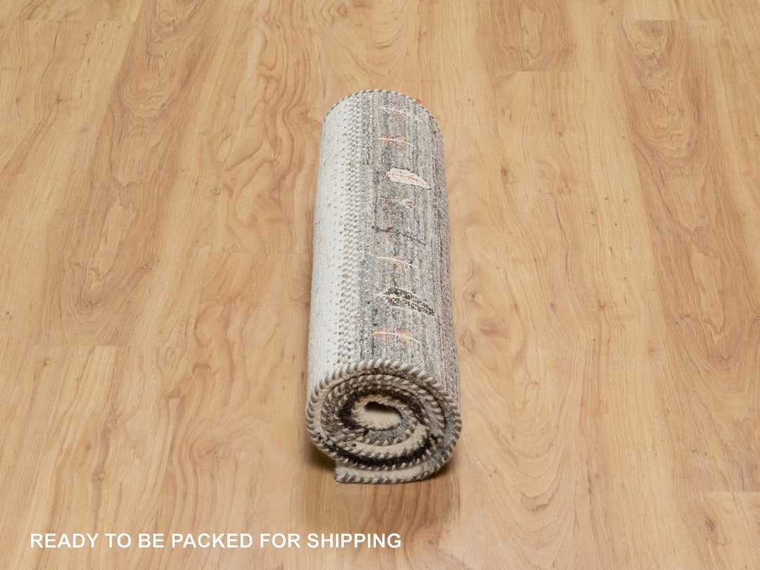2'2" x 4'9" New Hand Knotted Ivory Wool Runner Oriental Rug - MOA10290774