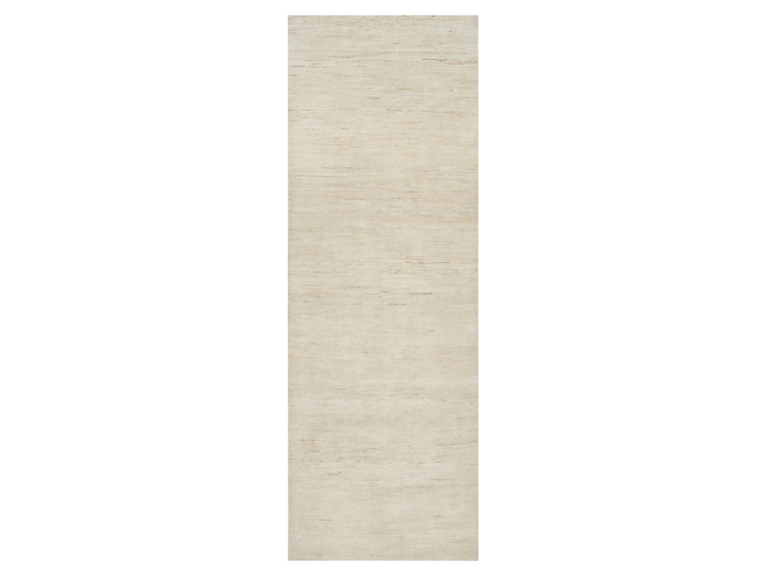 4'0" x 12'1" New Hand Knotted Ivory Wool Runner Oriental Rug - MOA10290777