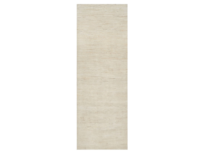 4'0" x 12'1" New Hand Knotted Ivory Wool Runner Oriental Rug - MOA10290777