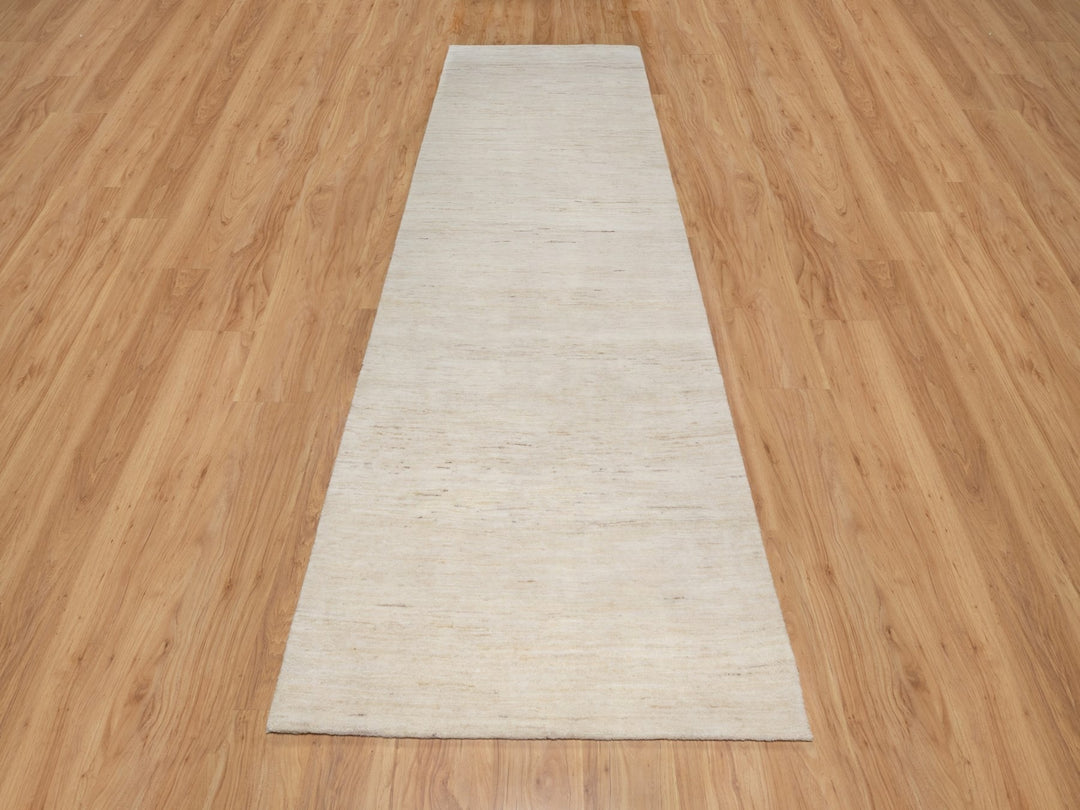 4'0" x 12'1" New Hand Knotted Ivory Wool Runner Oriental Rug - MOA10290777