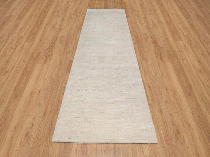 4'0" x 12'1" New Hand Knotted Ivory Wool Runner Oriental Rug - MOA10290777