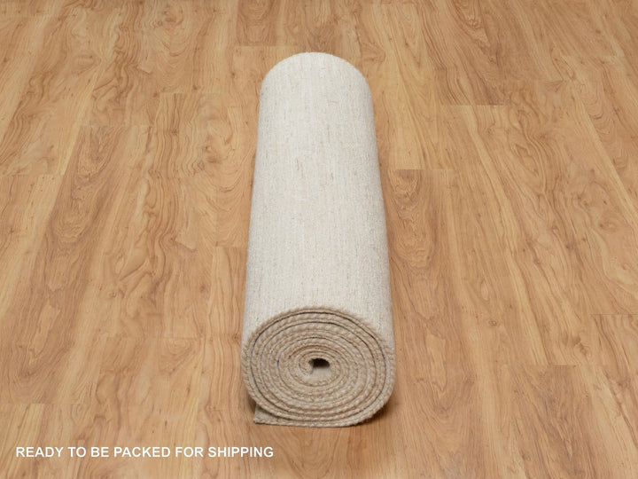 4'0" x 12'1" New Hand Knotted Ivory Wool Runner Oriental Rug - MOA10290777