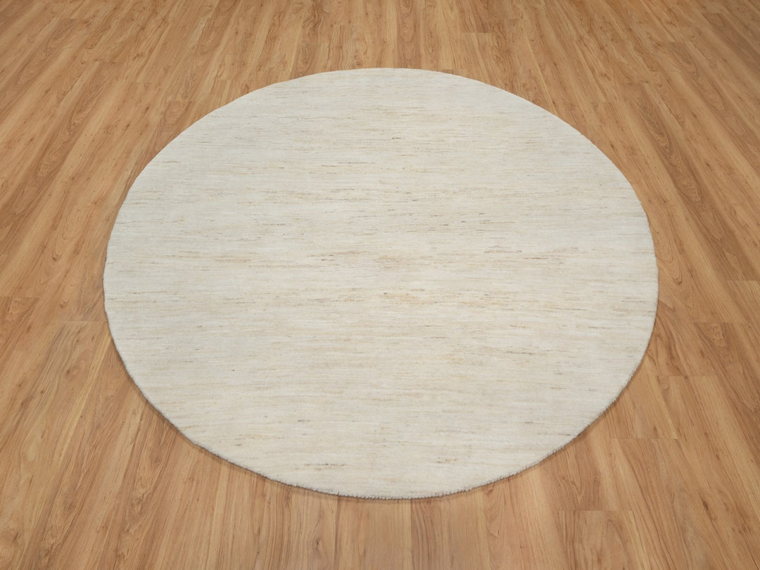 7'0" x 7'0" New Hand Knotted Ivory Wool Round Oriental Rug - MOA10290778