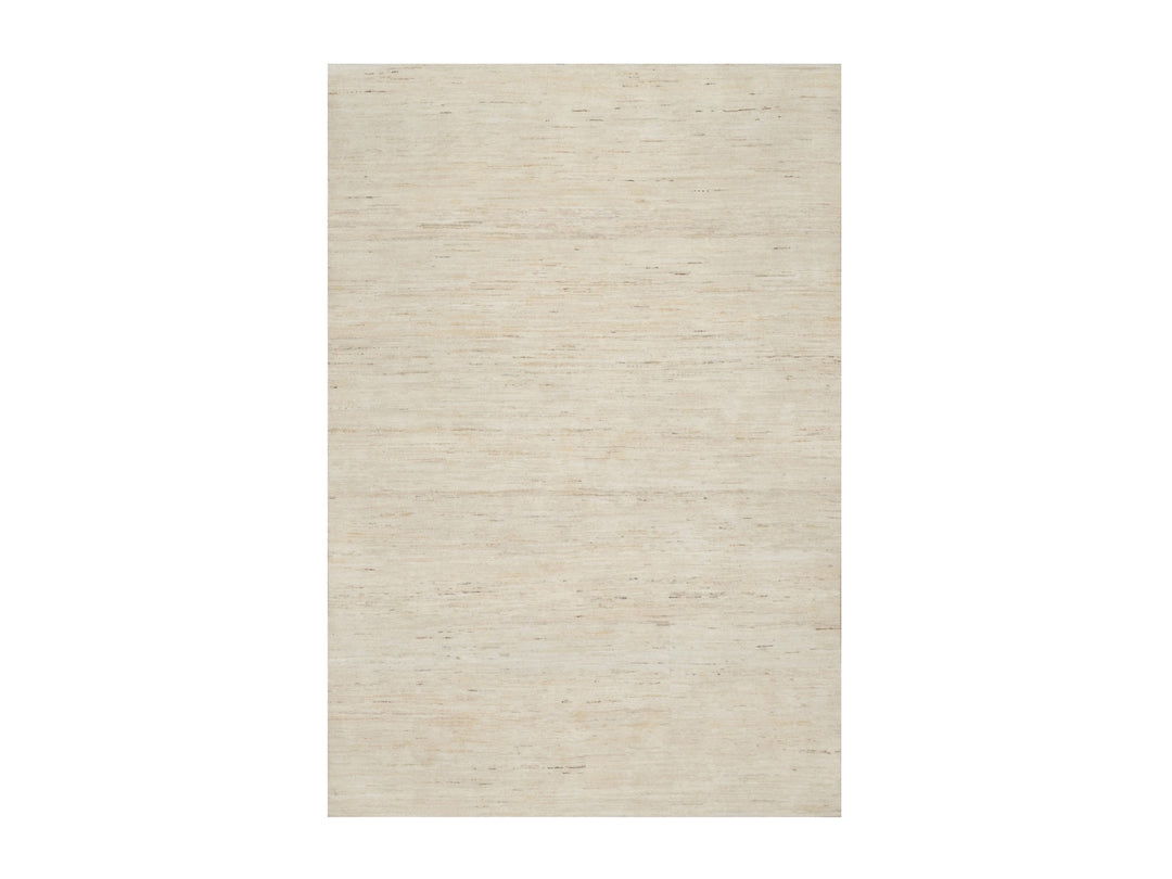 6'1" x 9'0" New Hand Knotted Ivory Wool Rectangle Oriental Rug - MOA10290779