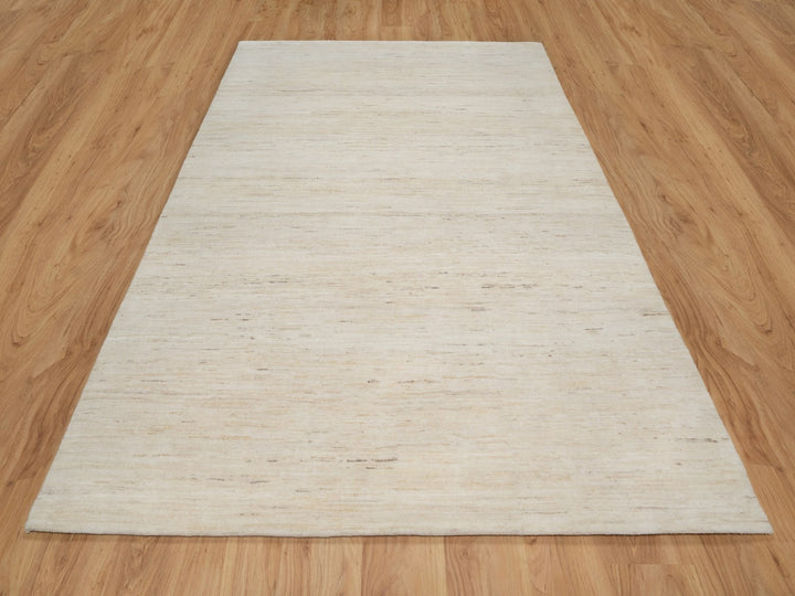 6'1" x 9'0" New Hand Knotted Ivory Wool Rectangle Oriental Rug - MOA10290779