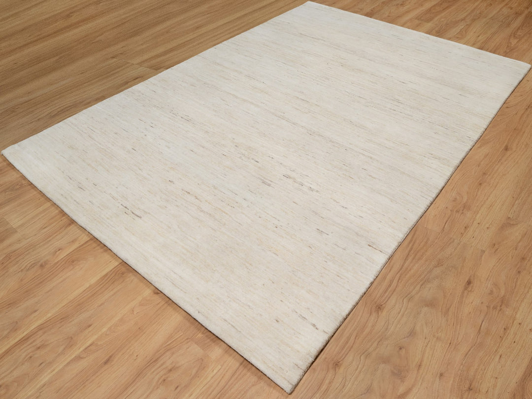 6'1" x 9'0" New Hand Knotted Ivory Wool Rectangle Oriental Rug - MOA10290779