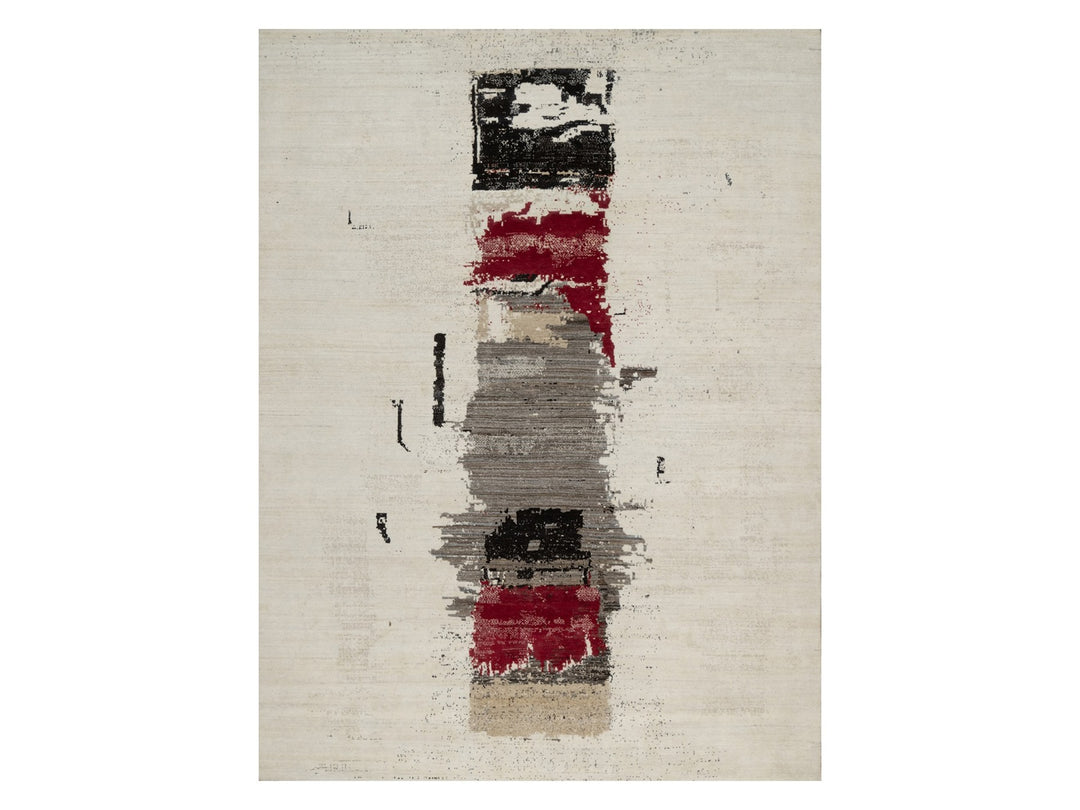 9'0" x 12'0" New Hand Knotted Ivory Wool Rectangle Oriental Rug - MOA10290782