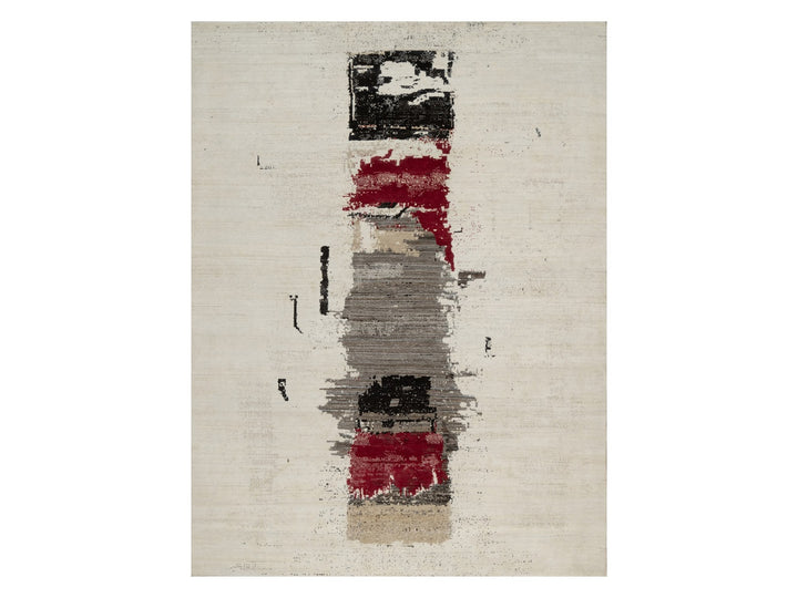 9'0" x 12'0" New Hand Knotted Ivory Wool Rectangle Oriental Rug - MOA10290782