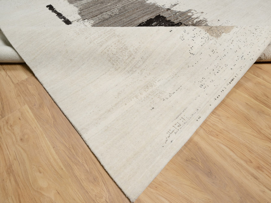 9'0" x 12'0" New Hand Knotted Ivory Wool Rectangle Oriental Rug - MOA10290782