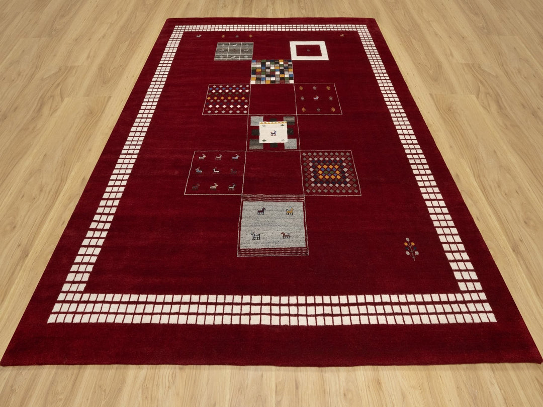 8'0" x 10'1" New Hand Knotted Red Wool Rectangle Oriental Rug - MOA10290784