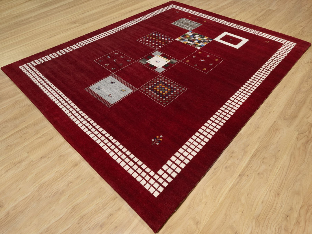 8'0" x 10'1" New Hand Knotted Red Wool Rectangle Oriental Rug - MOA10290784