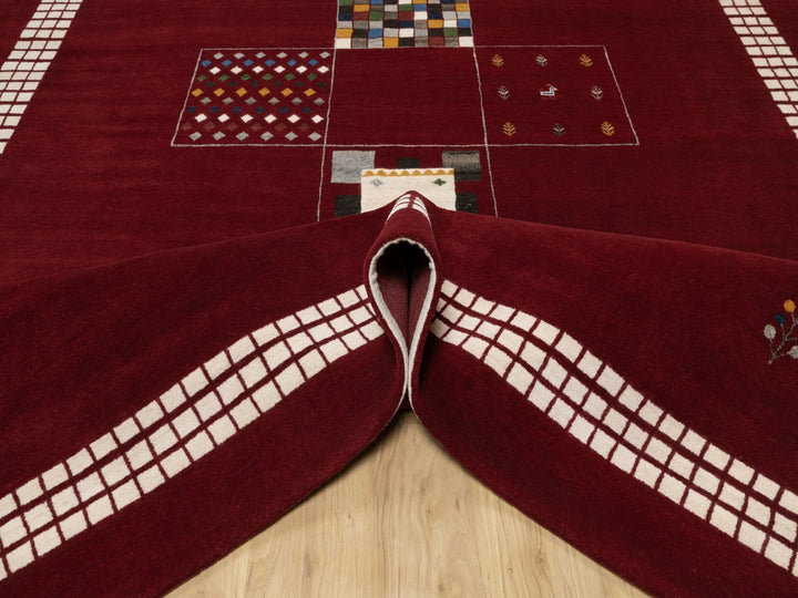 8'0" x 10'1" New Hand Knotted Red Wool Rectangle Oriental Rug - MOA10290784