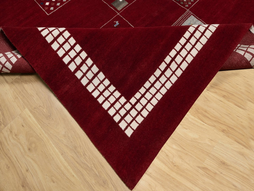 8'0" x 10'1" New Hand Knotted Red Wool Rectangle Oriental Rug - MOA10290784