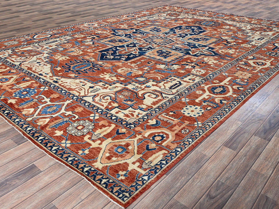 9'9" x 13'10" New Hand Knotted Red Wool Rectangle Oriental Rug - MOA102907