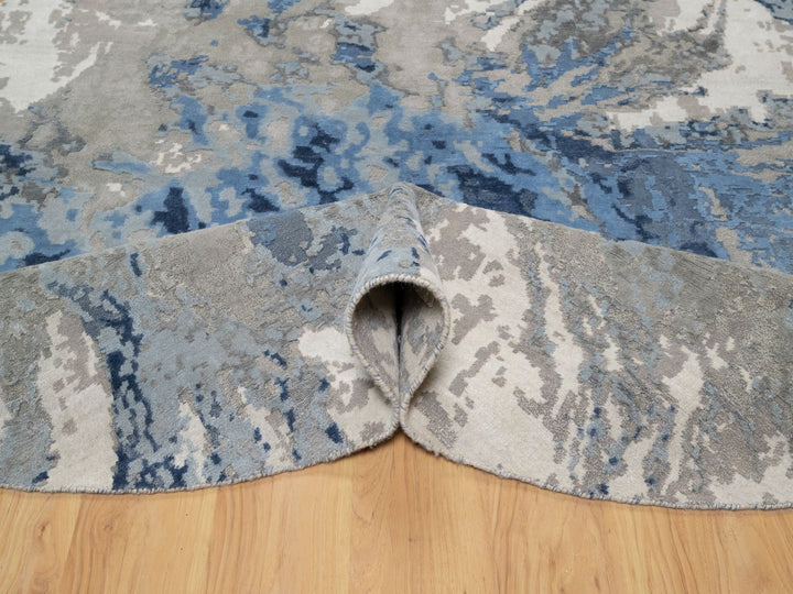 7'9" x 7'9" New Hand Knotted Blue Wool & Silk Round Oriental Rug - MOA10290801