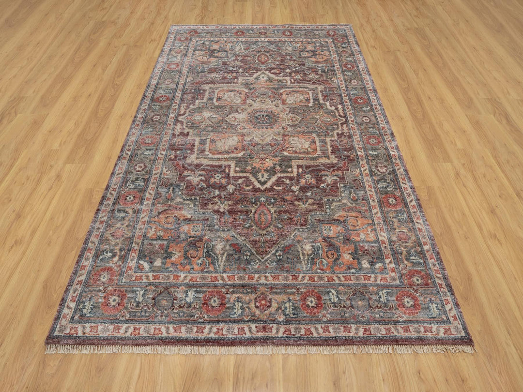 5'10" x 9'0" New Hand Knotted Red Wool Rectangle Oriental Rug - MOA10290804