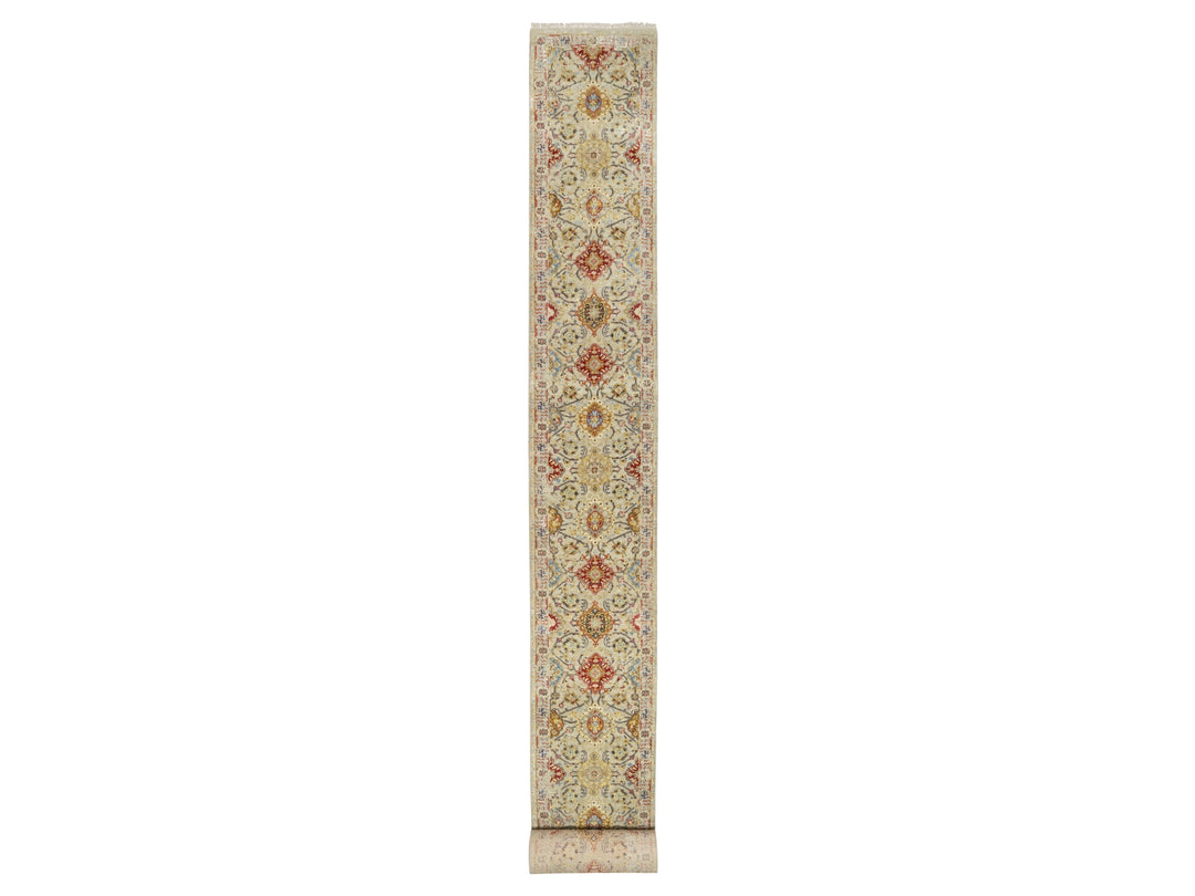 6'2" x 24'0" New Hand Knotted Beige Wool & Silk Runner Oriental Rug - MOA10290809