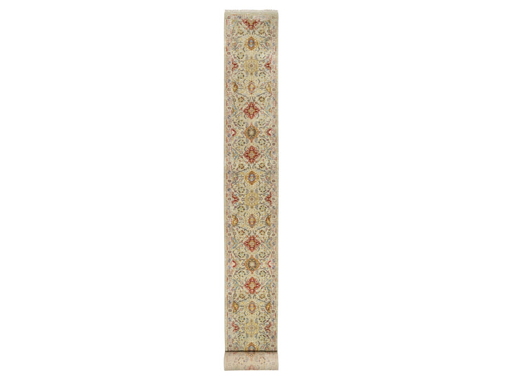 6'2" x 24'0" New Hand Knotted Beige Wool & Silk Runner Oriental Rug - MOA10290809