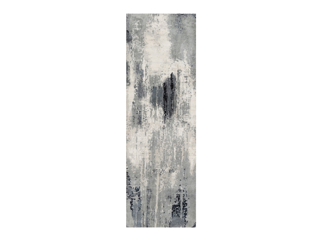 2'6" x 8'0" New Hand Knotted Black Wool & Silk Runner Oriental Rug - MOA10290810