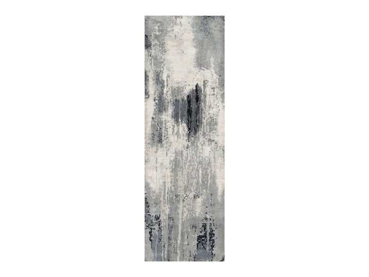 2'6" x 8'0" New Hand Knotted Black Wool & Silk Runner Oriental Rug - MOA10290810
