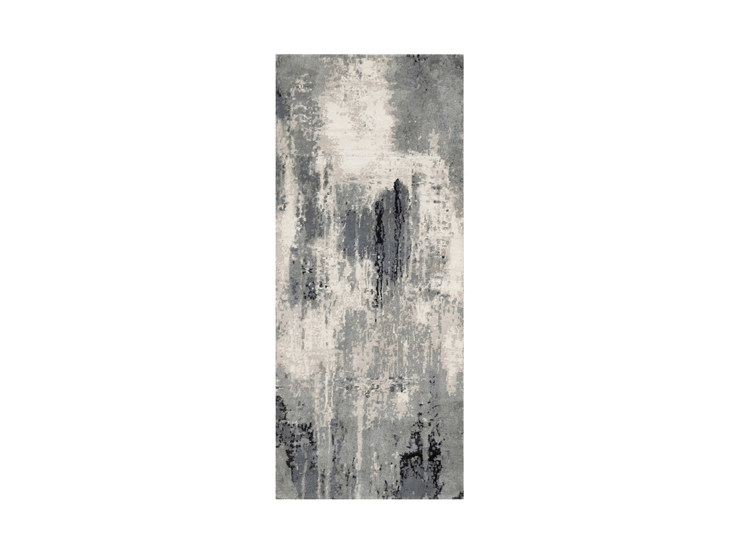 2'7" x 6'4" New Hand Knotted Black Wool & Silk Runner Oriental Rug - MOA10290811